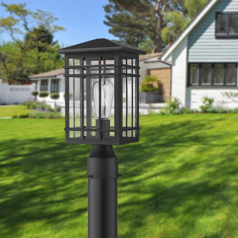 Rosient Outdoor Post Lights Fixture - Exterior Post Lantern with Seeded Glass in Black Finish - Pillar Light Ideal for Patio, Pathway, and Driveway - Outdoor Pole Lights for Porch Post Lighting, Black