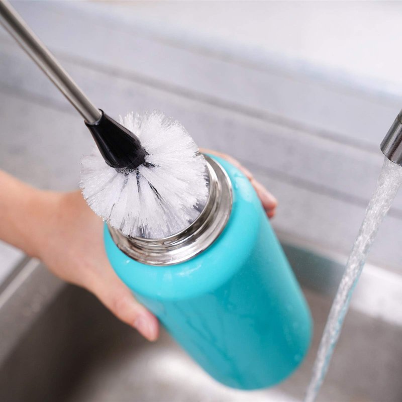 MOSOLAN Stainless Steel Bottle Brush with Replaceable Head, 2 Pack Long Handle Scrubbing Brush for Water Bottles, Glasswares, Mugs, Flasks, Tumblers, Vases, and Kitchen Sink, White, 13 in