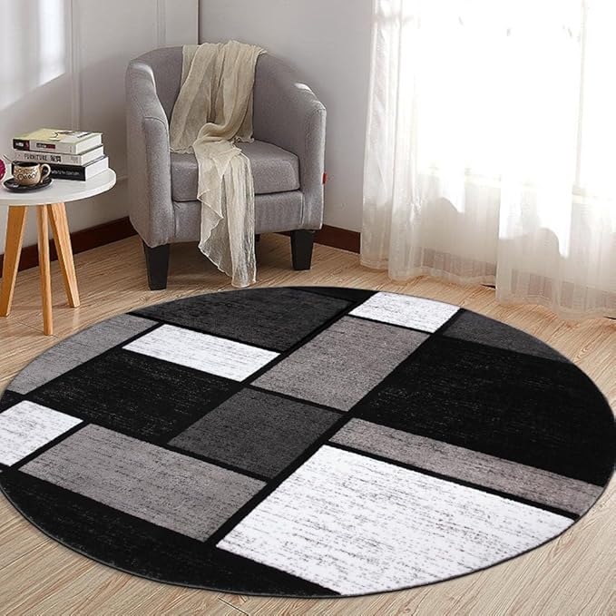 Rugshop Contemporary Modern Boxes for Home Office,Living Room,Bedroom,Kitchen Non Shedding Area Rug 6' 6" Gray (6' 6" Diameter)
