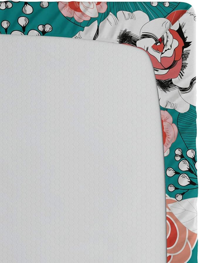Ambesonne Floral 2 Pack Fitted Sheet, Colorful Flower Arrangements, Bed Cover All-Round Elastic Deep Pockets 2 Pieces, Package Contains 2 Queen Size Fitted Sheets, Dark Seafoam Multicolor