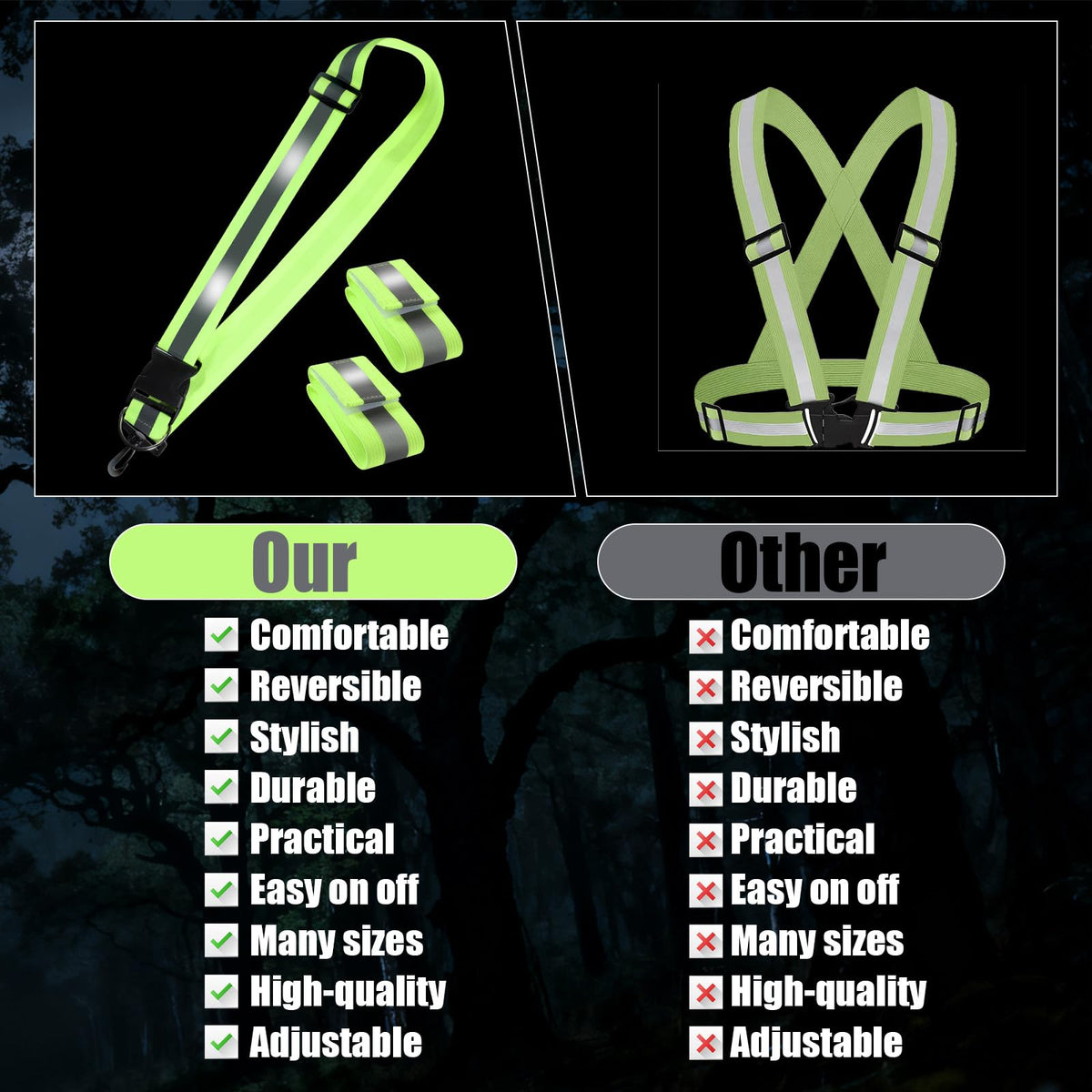 Alrhso Reflective Sash for Walking at Night, 3 Pcs High Visibility Reflective Running Gear Night, Adjustable Night-Walking Safety Gear for Men Women
