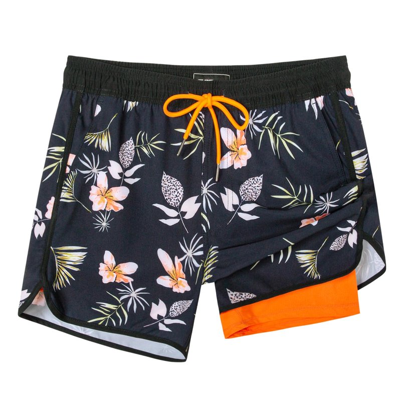 SURF CUZ Mens Swim Trunks with Compression Liner 5" Swimming Trunks 5 Inch Retro Swim Shorts with Zipper Pockets,Daybreak,M