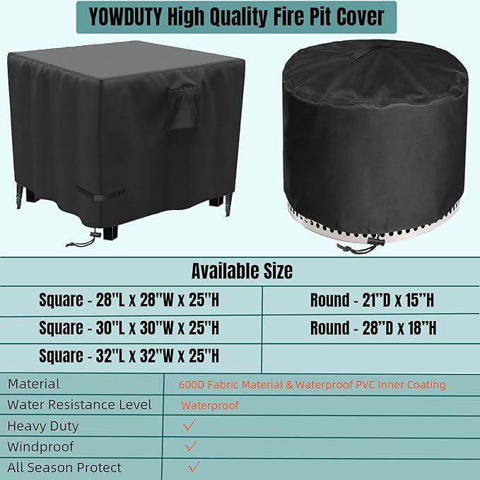 YOWDUTY Round Fire Pit Cover for Solo Stove Yukon 27 Inch, Waterproof Heavy Duty 600D Material Fire Pit Cover for 27" Solo Stove Yukon Series Firepit,Round 28" D x 18" H