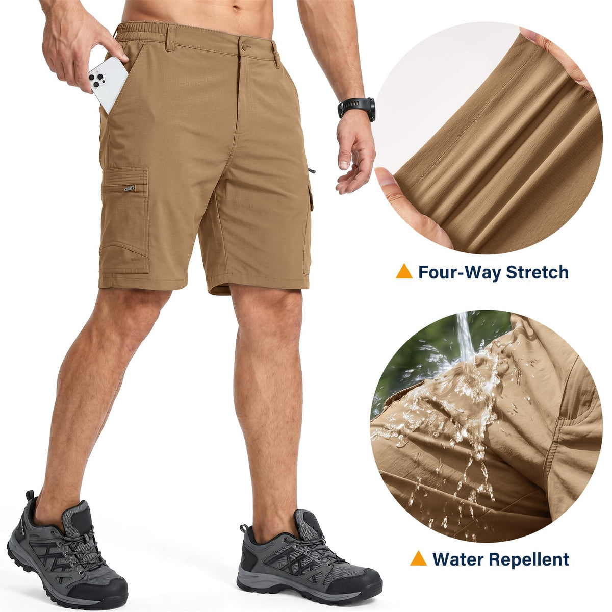 Jessie Kidden Mens Outdoor Casual Expandable Waist Lightweight Water Resistant Quick Dry Fishing Hiking Shorts (6222 Dusty Brown 42)