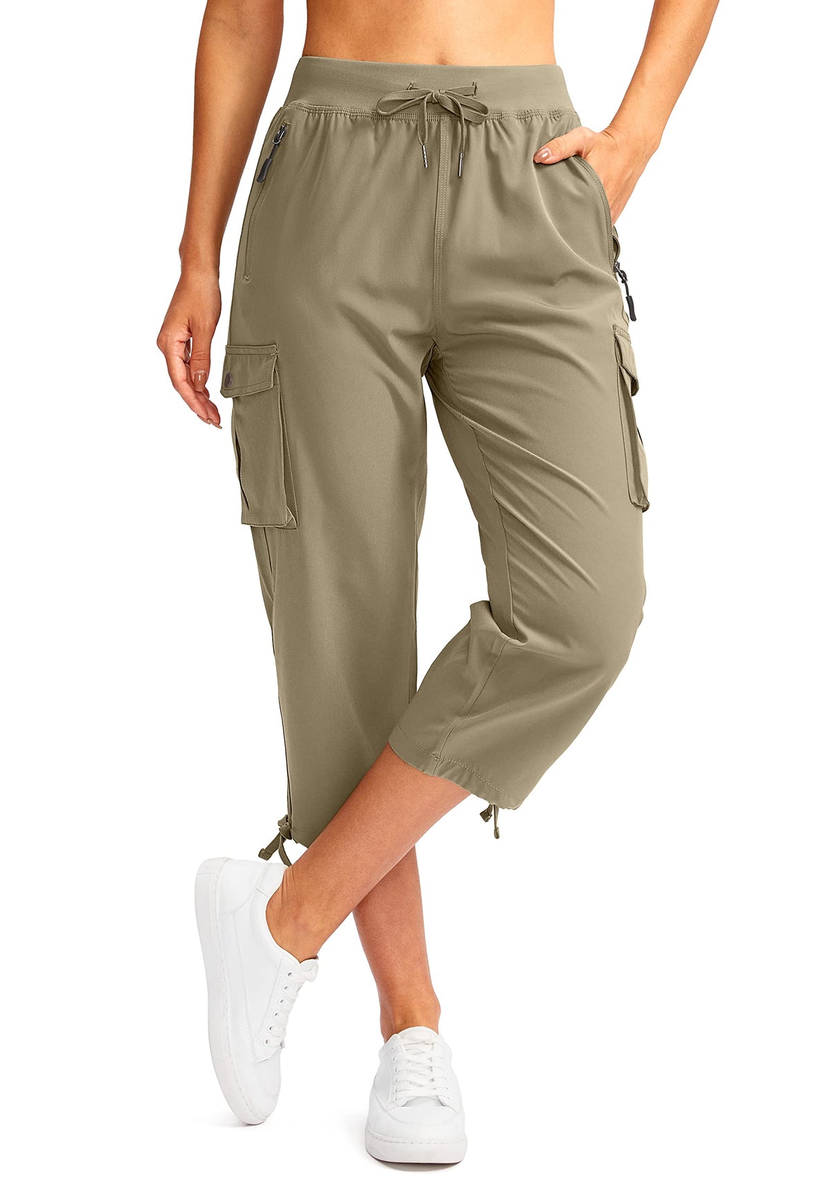 Soothfeel Women's Cargo Capris Pants with 6 Pockets Lightweight Quick Dry Travel Hiking Summer Pants for Women Casual (Dusty Khaki, 3XL)