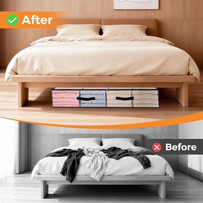 8 Pack Under Bed Storage Bags, 90L Foldable Clear Storage Containers with Handles, Dual Zippers for Comforter, Clothes, Bedding, Linen Sheets, Sweaters, Blanket Storage