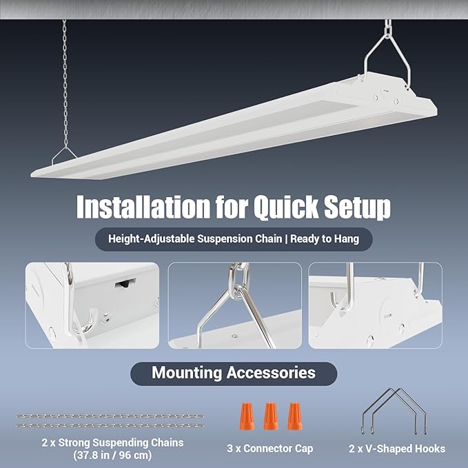 LED Linear Shop Lights 300W, 45000LM Led High Bay Lights 5000K Daylight 120-277V,Led Garage Light for Shop Workshop Store Commercial Supermarket Warehouse Basement Exhibition Room ETL-1Pack
