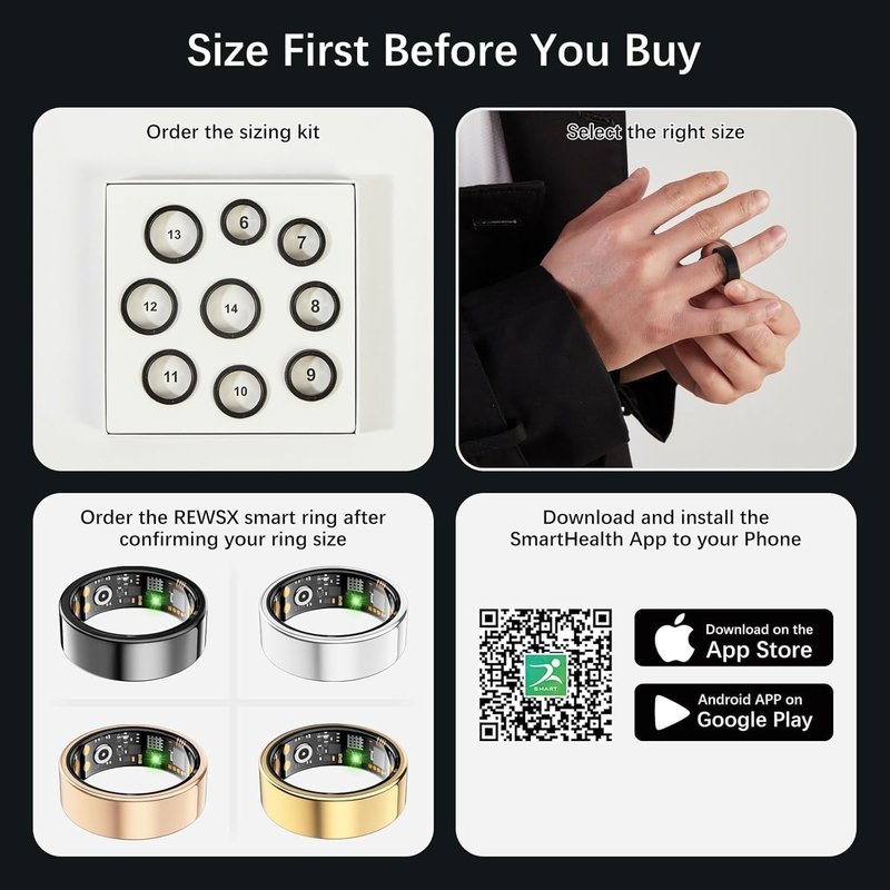 Smart Ring for Women Men, Fitness Ring with Heart Rate, Blood Oxygen,Stress, Sleep Tracker, Step Tracker, Fit Ring No Subscription Fee, IP68 Waterproof Smart Ring for iPhone & Android (Rose Gold, 8#)