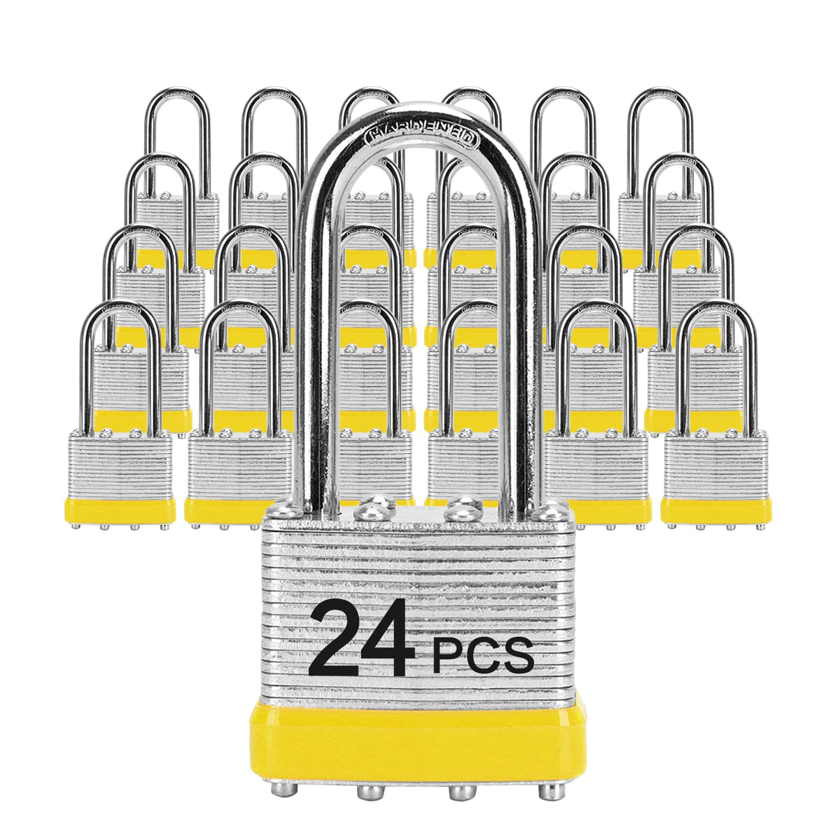 Padlocks with Same Key, LQYN 24 Pcs Laminated Keyed Padlock (1-9/16", 40mm), Keyed Alike Locks, Long Shackle, for Storage Locker, Hasp Latch, Toolbox, Sheds