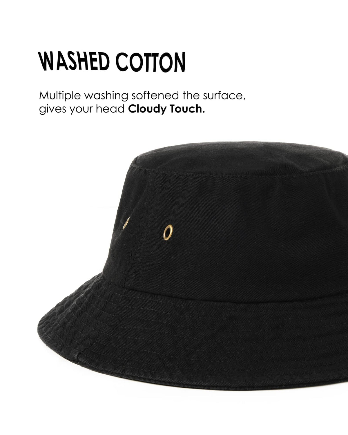 FURTALK Bucket Hats for Women Washed Cotton Packable Summer Beach Sun Hats Bucket Hat with Strings for Travel Black