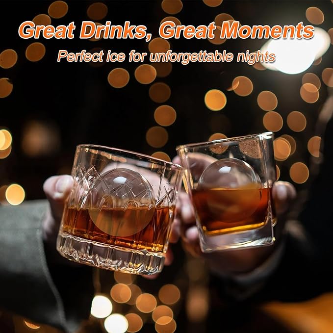Huoflame Clear Ice Ball Maker, 4 Large 2.5-Inch Spheres for Whiskey