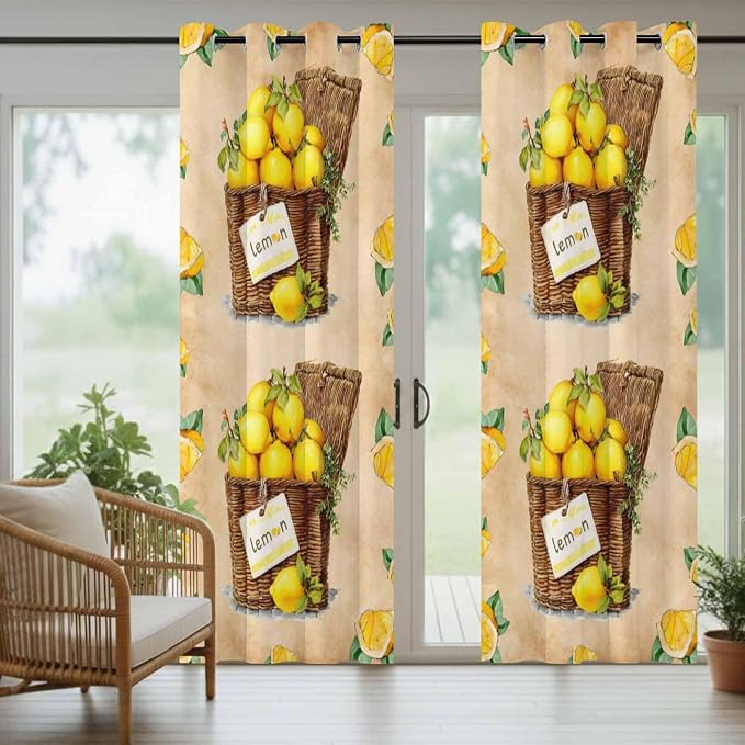 Lemon Outdoor Curtains for Patio Lemons in Baskets Summer Tropical Plant Brown