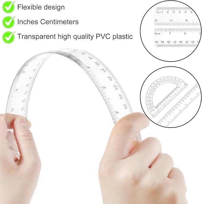 Protractor and Ruler Set, 2 Packs Ruler 12 Inch Math Geometry Set Clear Ruler for School Protractor Set Angle Finder School Supplies Set Protractor for School Home Supplies Office Drawing