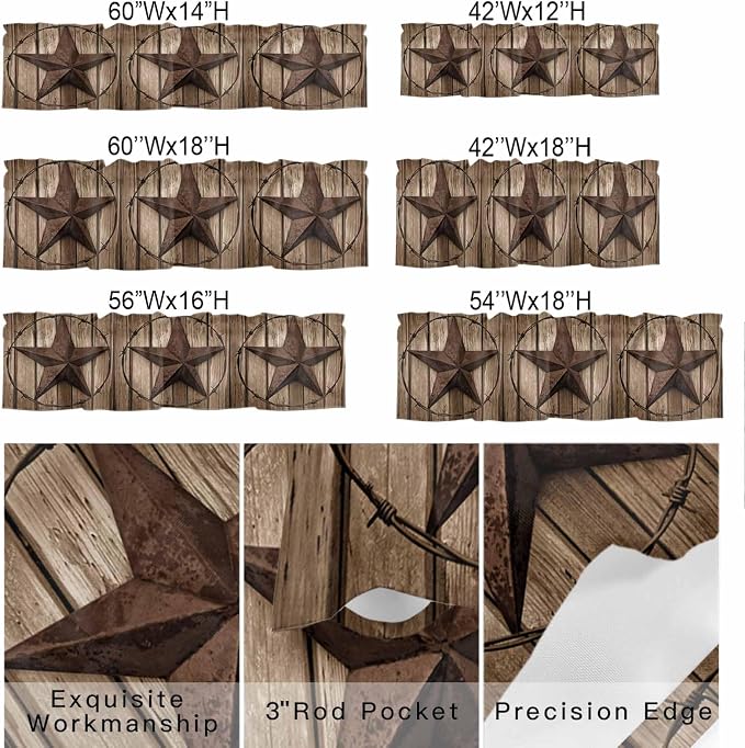 Vintage Texas Star Valances for Windows, 1 Panel