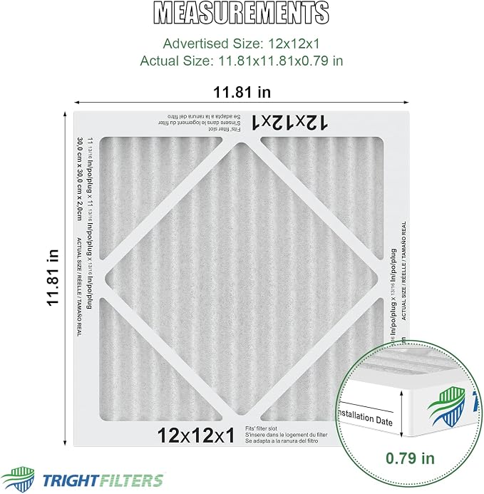12x12x1 Air Filter 4 Pack, MERV 8 Pleated Dust Defense Air Filters Replacement