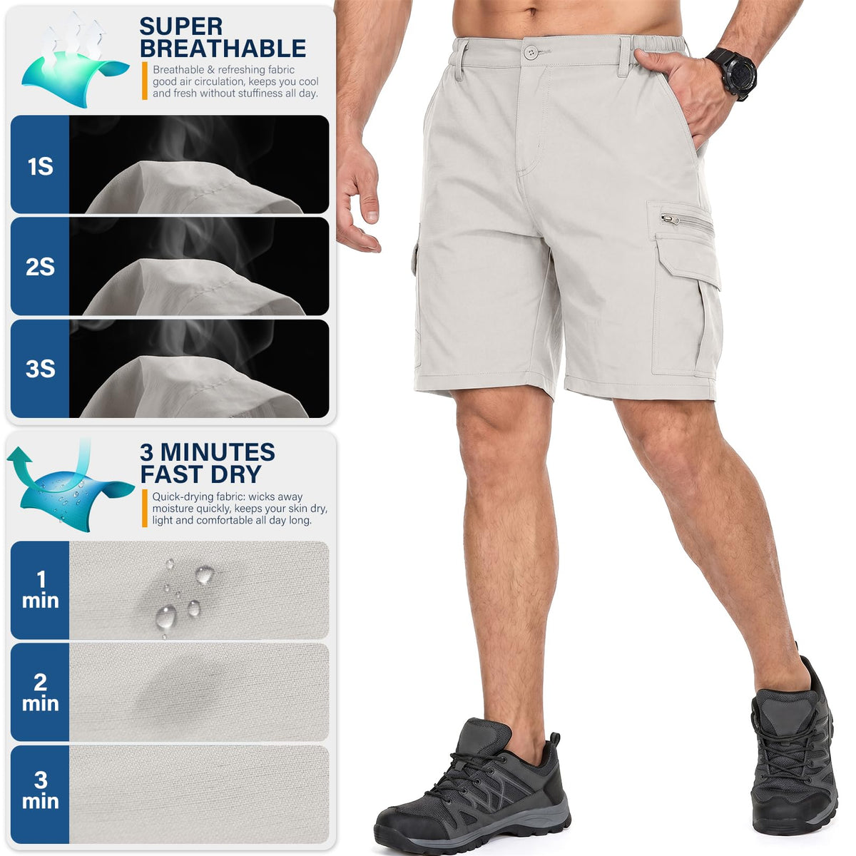 Jessie Kidden Mens Outdoor Casual Expandable Waist Lightweight Water Resistant Quick Dry Fishing Hiking Shorts (6222 Beige Apricot 38)