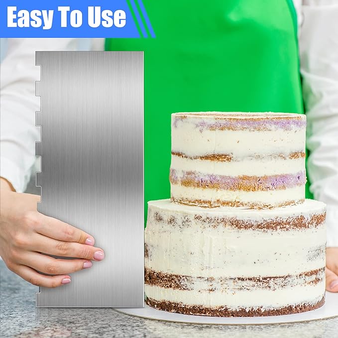 Geiserailie 4 Pcs Metal Cake Comb Scraper, 9 Inch Double Sided 4 Style