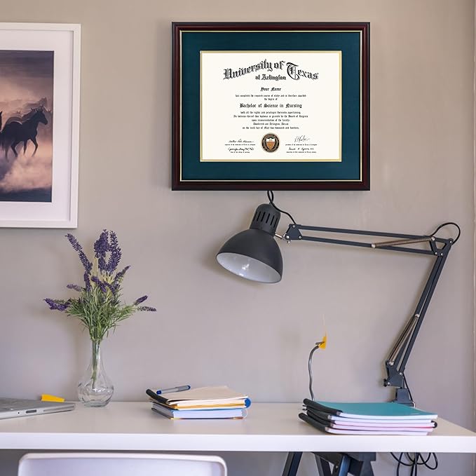 GraduationMall 11x14 Diploma Frame with Navy over Gold Mat or Display 15x18 Certificate without Mat,Solid Wood & UV Protection Acrylic,Cherry Finish with Gold Trim