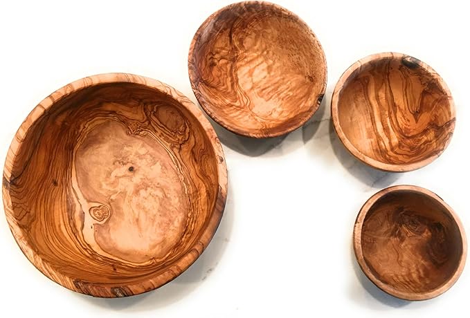 7" Artisan Olive Wood Serving Bowl/Mini Bowl Farmhouse Décor Serveware for Fruit, Snacks, Salad, Dips, Keys, Potpourri. In Sm 6", Med 7", Lg 8", XL 11", XXL 12". (Medium 7 inch)