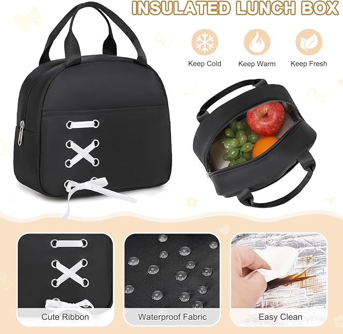 Backpacks for Girls, Girls Backpack with Lunch Box & Pencil Pouch for Teens Girl Kids Elementary Middle High School College Student Bookbag Daypack Laptop Travel Backpack for Women (Black)
