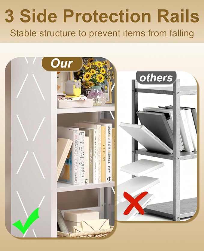 3 Tier Bookshelf, Adjustable Metal Bookcase with Anti-Tip Kit & Leveling Feet, Heavy-Duty Metal Storage Organizer, Modern Corner Shelves for Living Room, Kitchen, Office