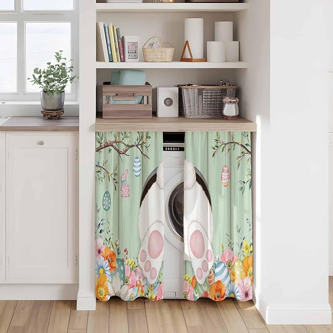 Easter Kitchen Curtains 54 Inch Long 2 Panel Set, Rod Pocket Window Curtains