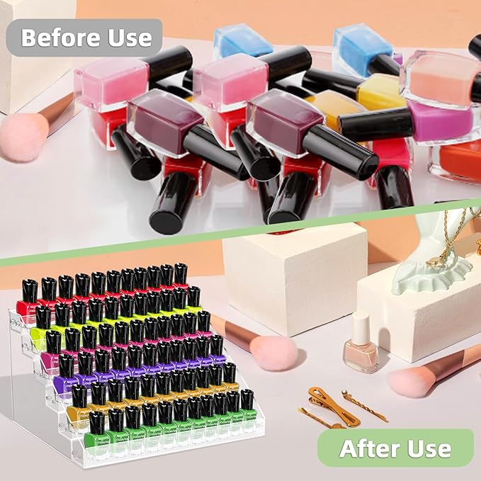 Nail Polish Organizer, 6 Tiers Acrylic Paint Rack, Clear Display Holder Storage for Ink Gel Nail Polish Sunglasses Essential Oil Holds up to 54-72 Bottles