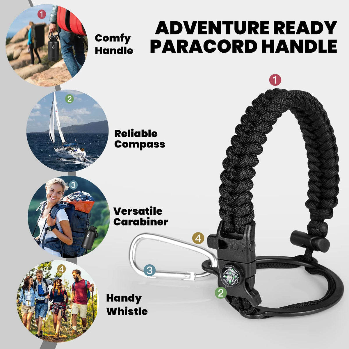 RAYMYLO Insulated Water Bottle 64 oz, Triple Wall Vacuum Stainless Steel (Cold for 48 Hrs), Leak Proof & Non-BPA, Half Gallon Water Flask Jug with Paracord Handle & Straw Spout Lids, Magic Black