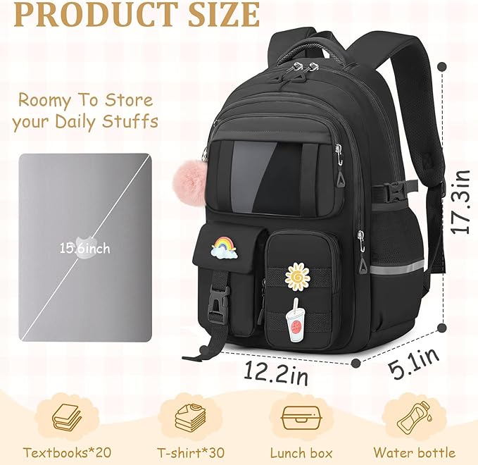 Kids Backpacks for Girls - Cute Girls Backpack for Kids Children Teens Elementary Middle School - 17″ Students Bookbag Travel Back Pack for Age 6-18