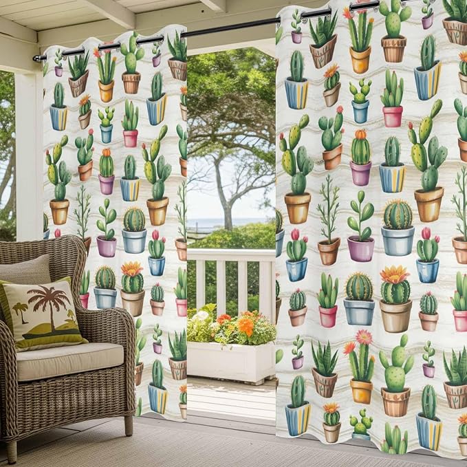 Summer Cactus Outdoor Curtains for Patio Cactus Tropical Plant Wooden