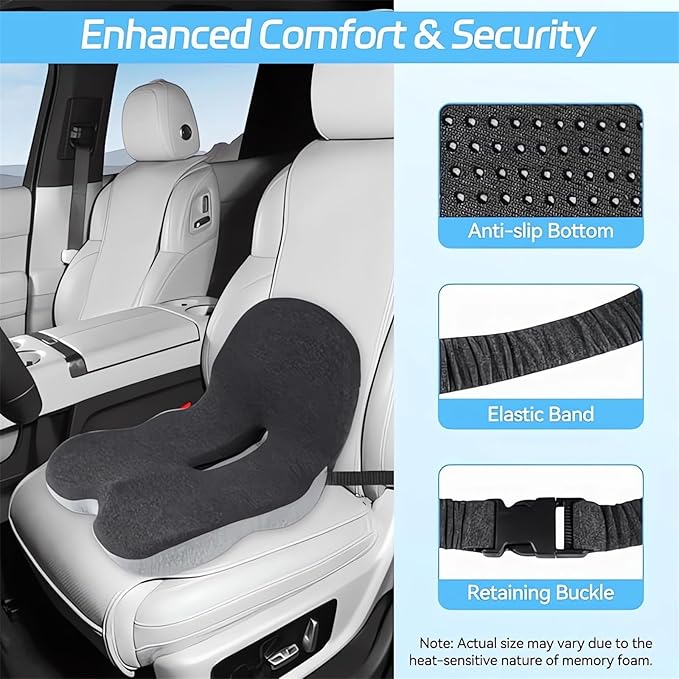 Memory Foam L-Shaped Integrated Seat Cushions for Car Truck Driver Ergonomic L Shape Lumbar Cushion Sciatica Back Pain Relief Office Chair Butt and Back Support Pillow Long Driving Booster Seat (J1)