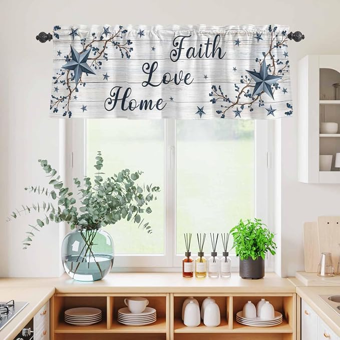 Kitchen Curtains Tiers and Valance Set of 3, Farmhouse Light Filtering Window