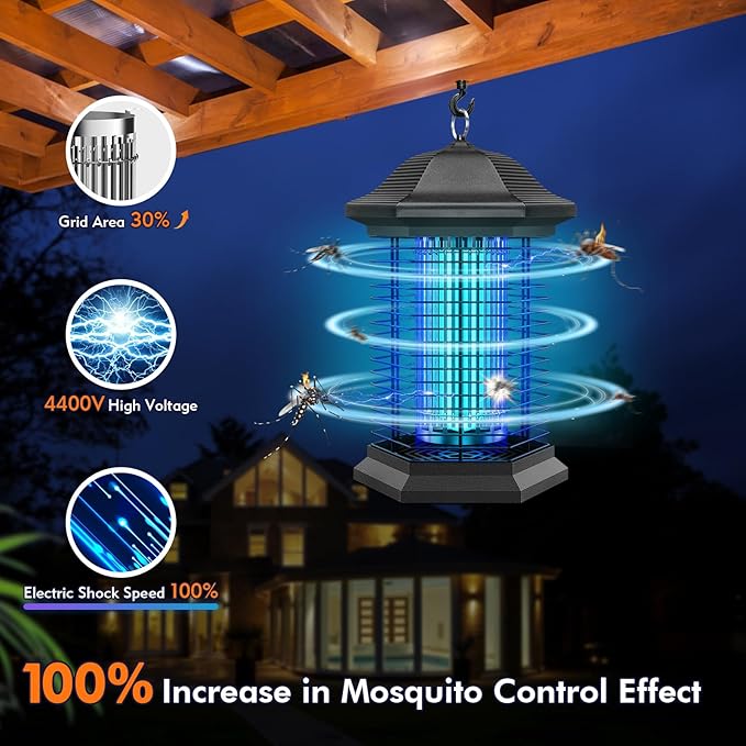 Bug Zapper Outdoor Indoor, 18W Power & 4400V Instant Grid Mosquito Repellent, Insect Control Efficiency Increased 100% Fly Trap for Patio, Backyard, Home