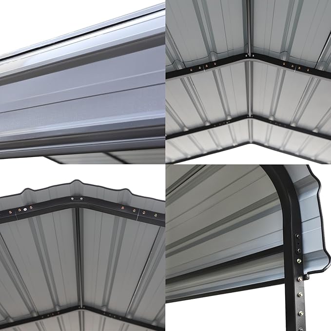 GREEN PARTY 12 x 20 ft Metal Carport Kits with Galvanized Steel Roof & Removable Sidewalls, Heavy Duty Metal Carport Canopy, Outdoor Car Tent Metal Garage Shelter for Car, SUV, Truck and Boats, Grey