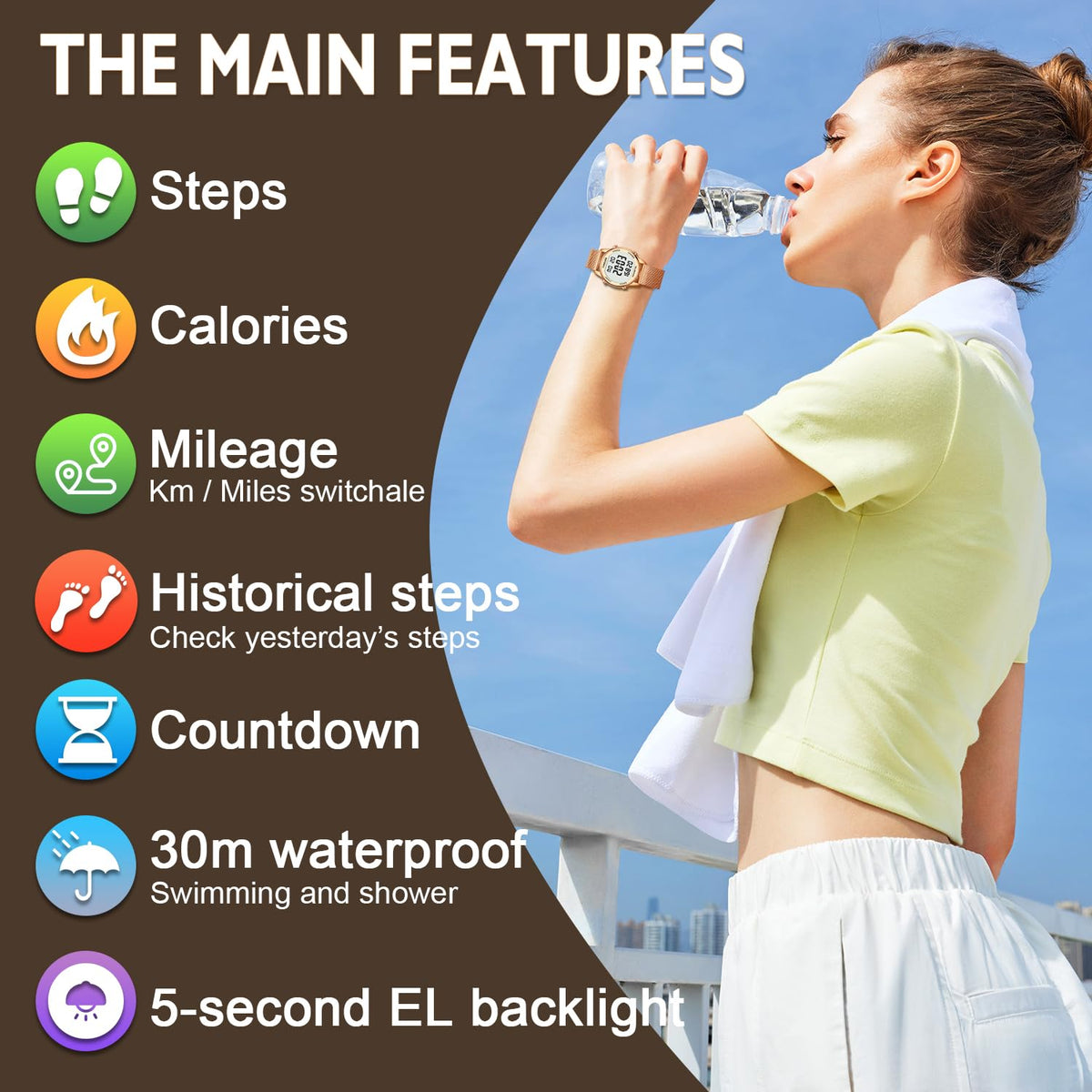 TIMEURE Pedometer Watch for Women, Step Counter Watch, No App or Charging