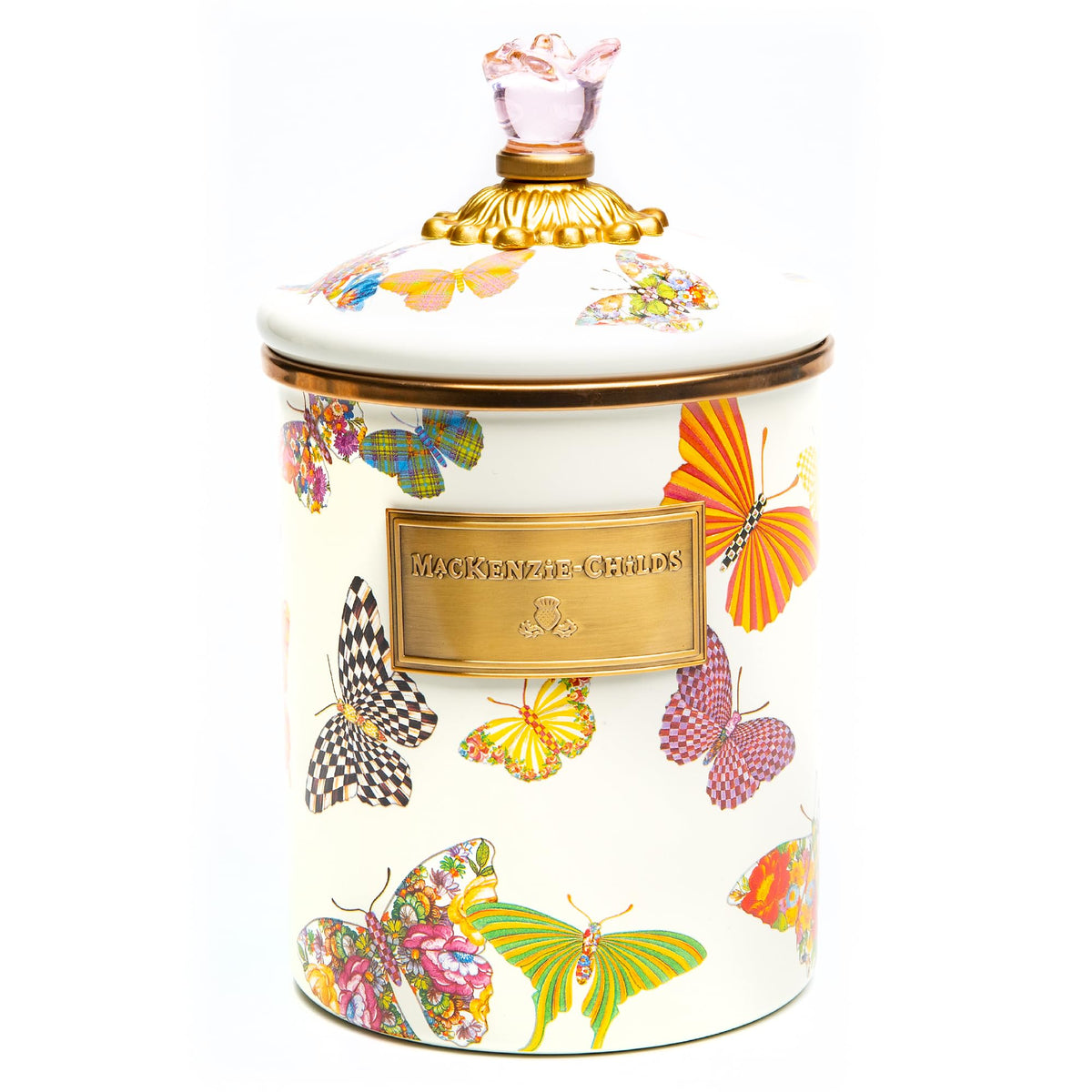 MACKENZIE-CHILDS Enamel Canister, Medium, Wild Rose White