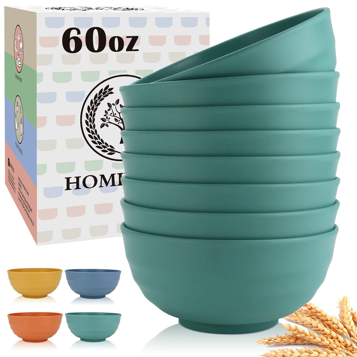 Homienly Soup Bowls, Cereal Bowl, Premium Wheat Straw Bowls Set of 8, Unbreakable Plastic Bowls Microwave Safe, Dishwasher Safe Serving Bowl for Kitchen, Breakfast, Dinner, Salad, Poke (Blue, 26 OZ)