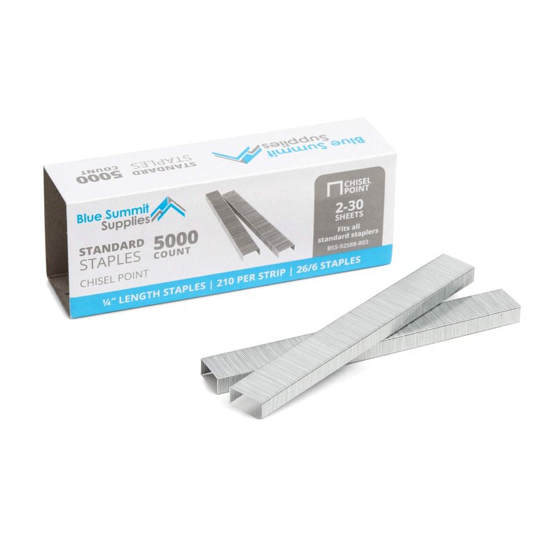 50,000 Staples - 1/4 Inch Length, 210 per Strip, Jam-Free Chisel Point, 10 Boxes of 5,000, Fits Standard Staplers