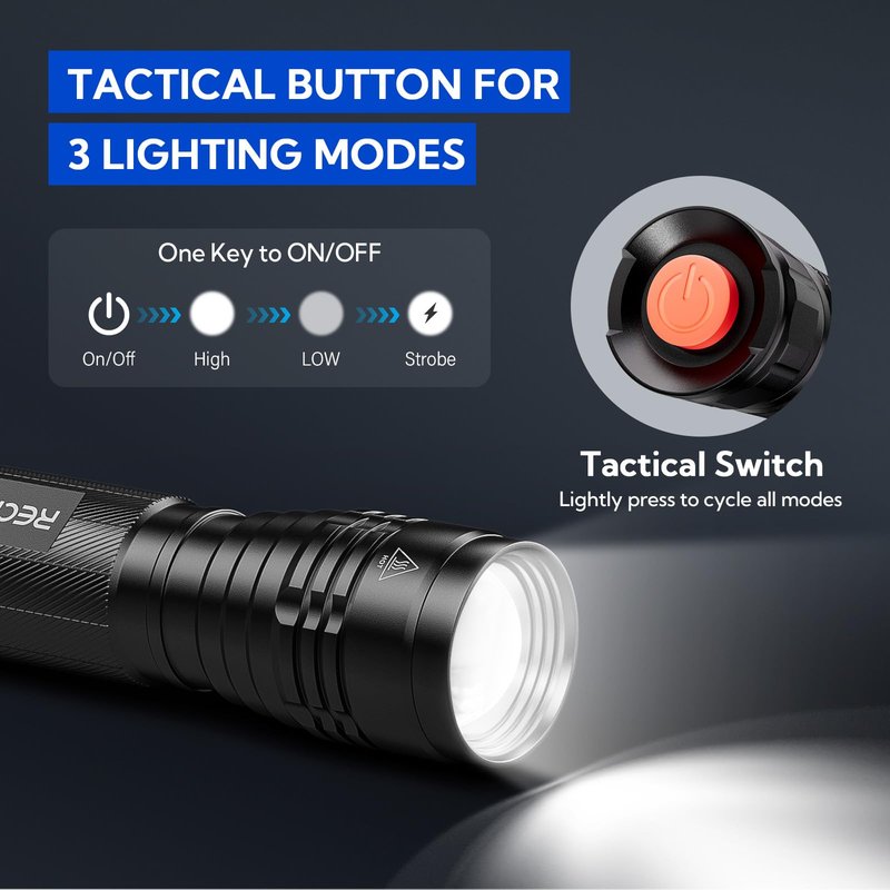 S2000 LED Tactical Flashlight 2000 Lumens | High Powered AA Battery Operated Flashlights with 3 Modes & Zoomable | IP67 Waterproof Powerful Handheld Flashlight for Camping, Emergency, Hiking (1 Pack)