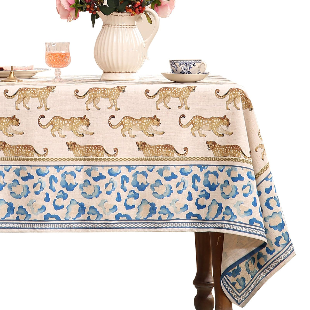 patdrea Vintage Leopard Print Linen Tablecloth,Rectangular,87"x55"-from