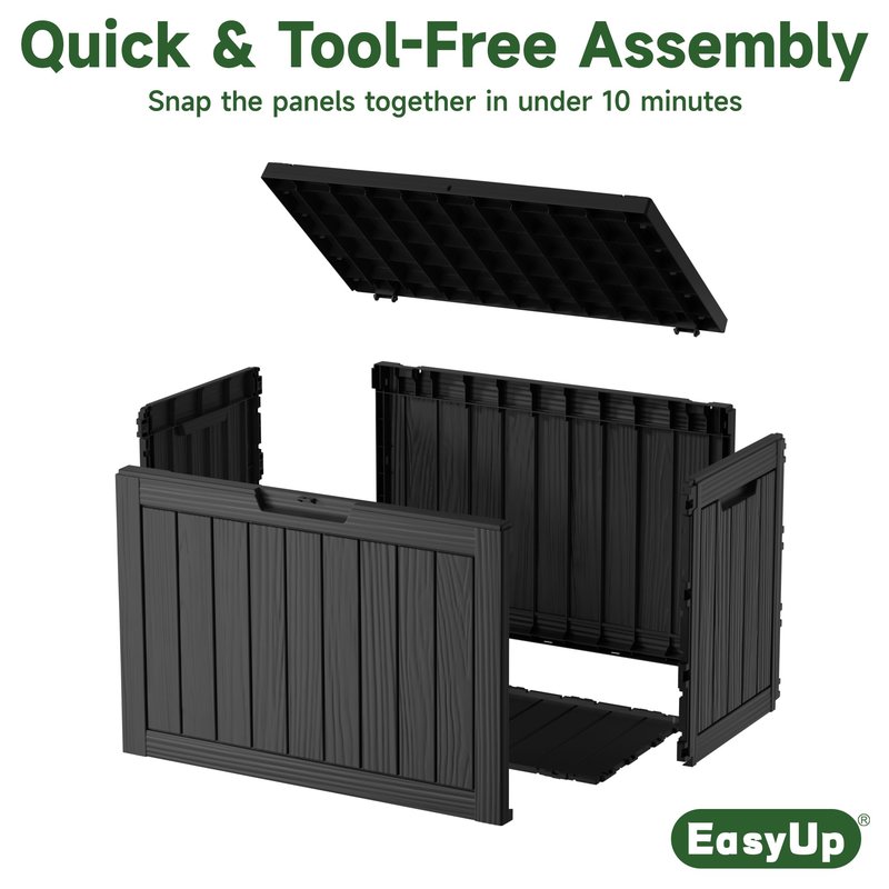 EasyUp 55 Gallon Deck Storage Boxes Outdoor Waterproof, Resin Small Lockable Storage Box, Outdoor Deck Box for Patio Cushion Funiture, Pool Accessories, Garden Tools (Black, 55 Gallon)