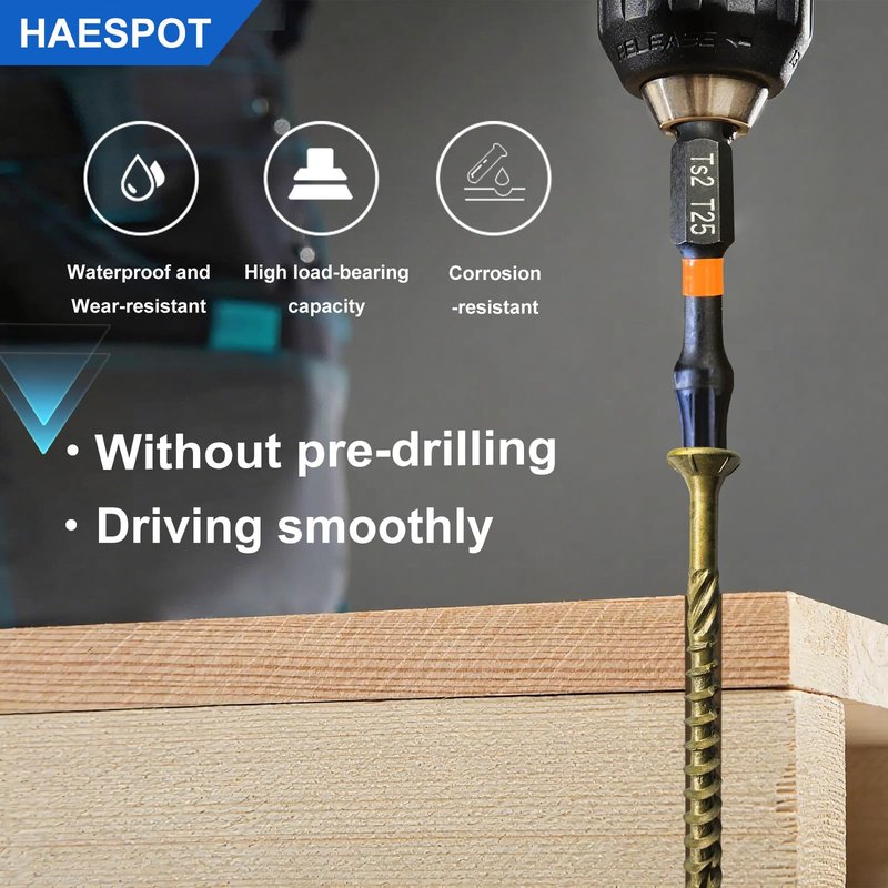 Haespot 470PCS #8 x 1-1/4" Wood Screws, Self-Tapping Drive Deck Screws, Outdoor Used Epoxy Coated Screws, Coarse Threads, T25 Star Bit Included, Bronze