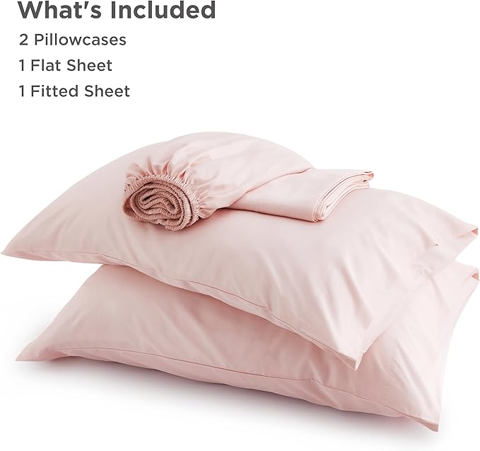 Bedsure Queen Sheet Set, Rayon Derived from Bamboo, Cooling Sheets, Breathable & Soft, Deep Pocket Up to 16 Inches, Hotel Luxury Silky Bedding for Hot Sleepers, Pink