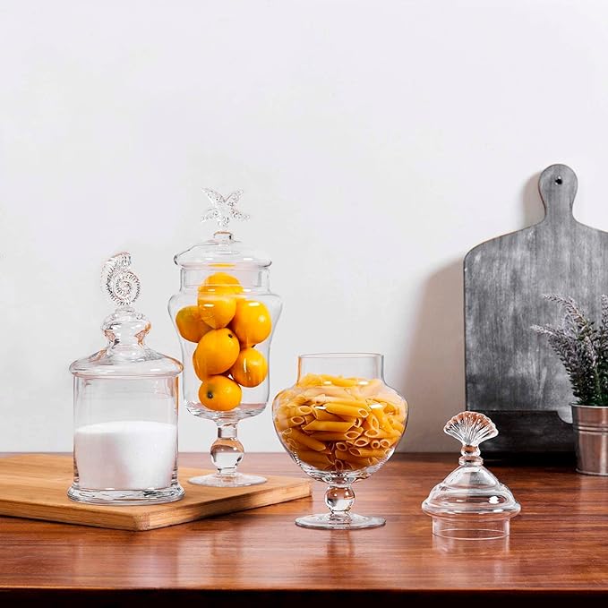 MyGift Clear Glass Apothecary Jars with Lid, Set of 3