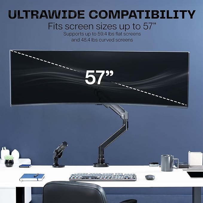 VIVO Heavy Duty Ultrawide Monitor Arm for 57 inch Screens up to 59.4 lbs, Desk Mount TV and Monitor Stand Designed for Samsung Odyssey Ark, Neo G9, ViewFinity S9, and More, Black, STAND-GT57