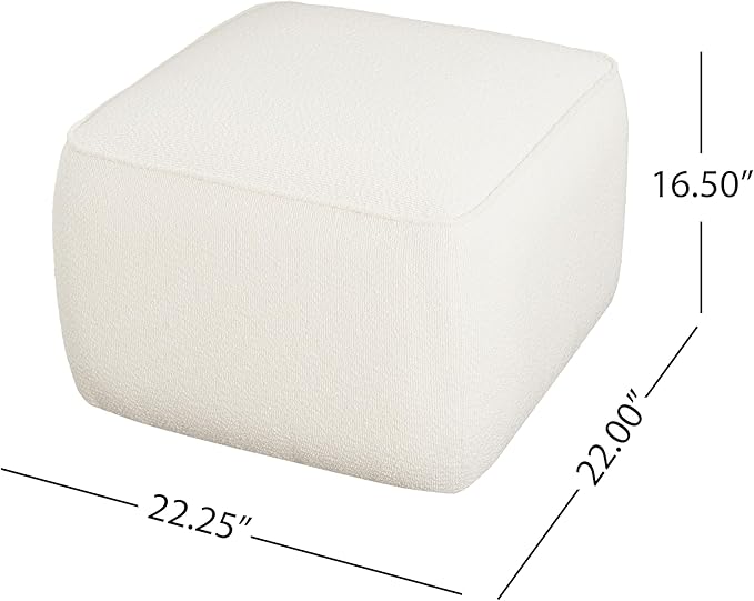 Christopher Knight Home Isa Boucle Pouf Ottoman Foot Rest, Square Fabric Pouffe Ottoman Footstool, Living Room Sofa Couch Extra Seat, Modern Coffee Table for Home Office Bedroom Home Décor, White