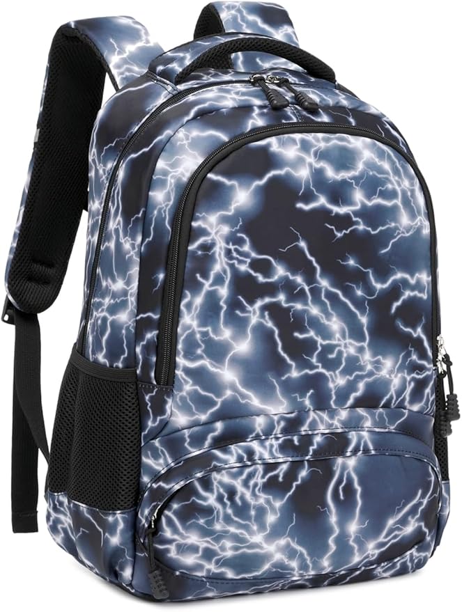 BABUN Backpack for Boys Middle Elementary Set for Kids Bookbag Lightning Laptop School Bags Waterproof With Lunch Box Bag (2-Black)