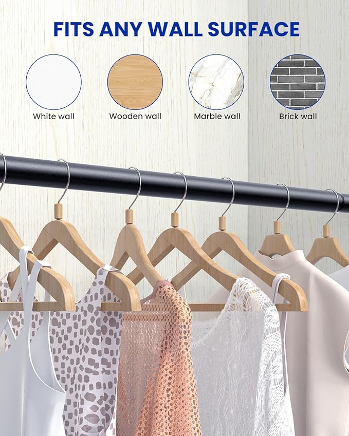 Supforce Closet Rods for Hanging Clothes, 17 to 54 Inches Stepless Adjustable Metal Closet Rod, 1.3 Inches Heavy Duty Clothes Hanging Rod for Closet Wardrobes Laundry RV, Black