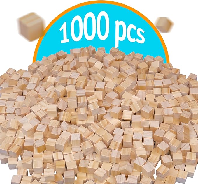 1/2-Inch Unfinished Wood Craft Cubes – 1000 pcs Bulk Pack - Natural Pine Blocks for DIY Projects, Arts, Crafts, and Educational Activities