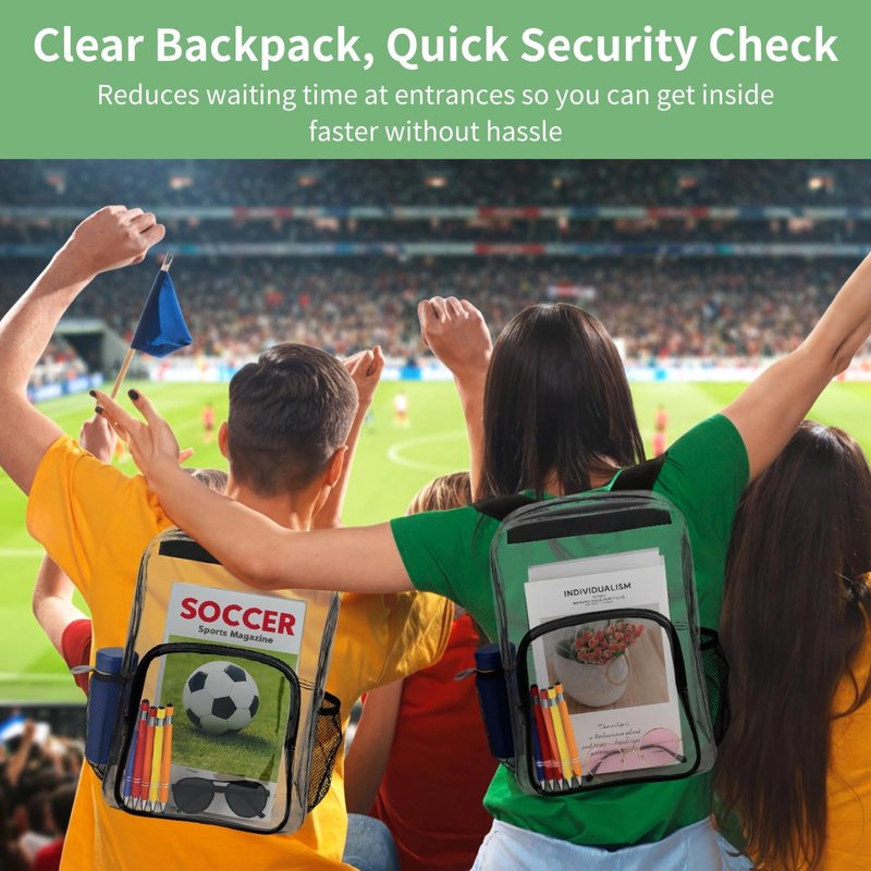 6 Pcs Clear Backpack for Stadium Events, Clear Backpack For Work, Waterproof PVC Zippered Transparent Backpack with Side Pockets, Large Capacity Backpack for Quick Security Check, 14 x 11 x 5 In
